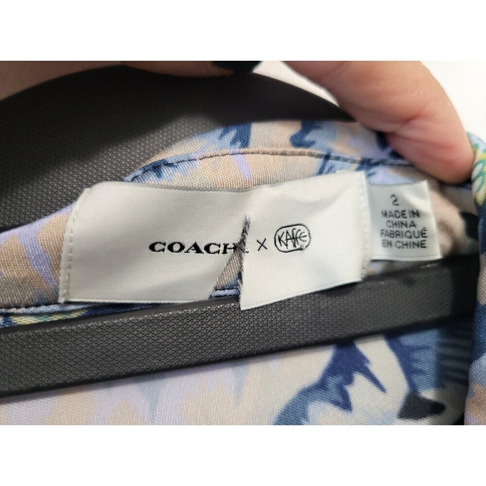 Coach Kaffe Fassett Floral Ruffle Blouse Pleated Bib Button Front Top - Picture 12 of 15